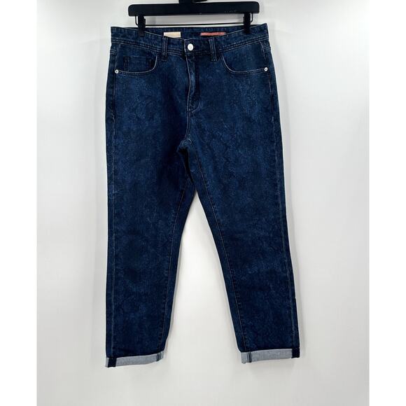 Anthropologie PIlcro Boyfriend Slim Print Dark Wash Straight Jean Size 31 TALL - Picture 1 of 8